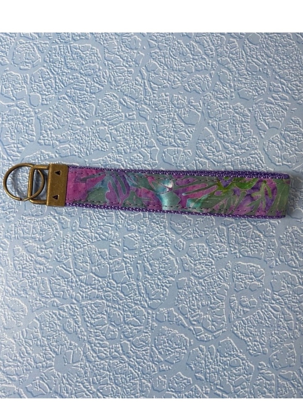 Handmade Purple Tropical Wristlet Keychain Key Ring Fabric Key Fob Strap Boho